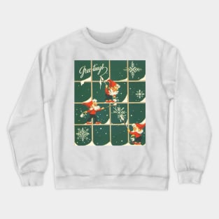 Retro 1980s Christmas Window Snowflakes Painting Elves Crewneck Sweatshirt